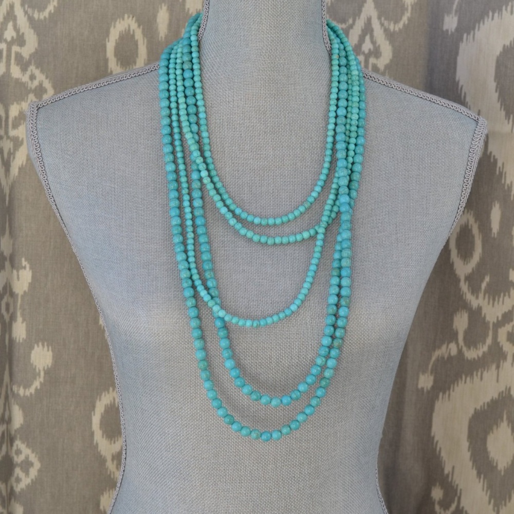 Long Multi Strand Turquoise Beaded Necklace